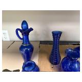 Collection of Cobalt Blue Glass Vases, Pitchers, and Tableware