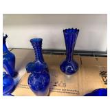 Collection of Cobalt Blue Glass Vases, Pitchers, and Tableware