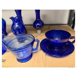 Collection of Cobalt Blue Glass Vases, Pitchers, and Tableware