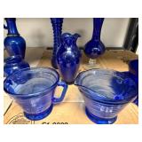 Collection of Cobalt Blue Glass Vases, Pitchers, and Tableware