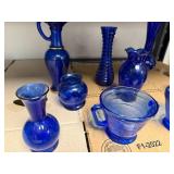 Collection of Cobalt Blue Glass Vases, Pitchers, and Tableware