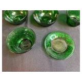 Set of Green Vintage Glass Vases and Bowls with Saucers