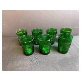 Set of Vintage Green Embossed Glass Tumblers 4 Inch