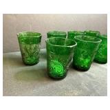 Set of Vintage Green Embossed Glass Tumblers 4 Inch