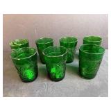 Set of Vintage Green Embossed Glass Tumblers 4 Inch