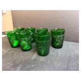 Set of Vintage Green Embossed Glass Tumblers 4 Inch