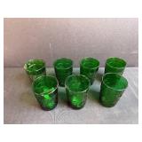 Set of Vintage Green Embossed Glass Tumblers 4 Inch