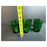 Set of Vintage Green Embossed Glass Tumblers 4 Inch