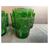 Set of Vintage Green Embossed Glass Tumblers 4 Inch