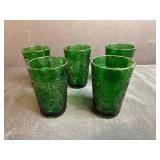 Set of Vintage Green Pressed Glass Tumblers 4.5 Inch