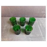Set of Vintage Green Pressed Glass Tumblers 4.5 Inch