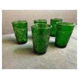Set of Vintage Green Pressed Glass Tumblers 4.5 Inch