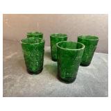 Set of Vintage Green Pressed Glass Tumblers 4.5 Inch