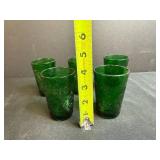 Set of Vintage Green Pressed Glass Tumblers 4.5 Inch
