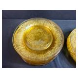 Set of Amber Depression Glass Plates & Saucers with Floral Pattern