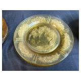 Set of Amber Depression Glass Plates & Saucers with Floral Pattern