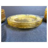 Set of Amber Depression Glass Plates & Saucers with Floral Pattern