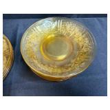 Set of Amber Depression Glass Plates & Saucers with Floral Pattern