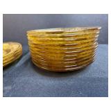 Set of Amber Depression Glass Plates & Saucers with Floral Pattern