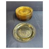 Set of Vintage Amber Depression Glass Dinner 9" Plates