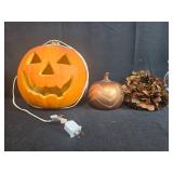 Halloween and Autumn Decor Set with Light-Up Jack-O-Lantern, Glass Candleholder, and Crystal Bowl