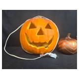 Halloween and Autumn Decor Set with Light-Up Jack-O-Lantern, Glass Candleholder, and Crystal Bowl