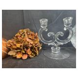 Halloween and Autumn Decor Set with Light-Up Jack-O-Lantern, Glass Candleholder, and Crystal Bowl