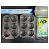 Assorted Bakeware Collection with Pans, Muffin Tins, Cheesecloth, and Baking Paper
