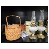 Assorted Vintage Glassware, Porcelain Vases, Pitchers and Wicker Baskets Collection