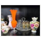 Assorted Vintage Glassware, Porcelain Vases, Pitchers and Wicker Baskets Collection