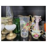 Assorted Vintage Glassware, Porcelain Vases, Pitchers and Wicker Baskets Collection