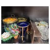 Assorted Decorative Home Decor Lot with Glass, Brass, and Wood Items