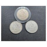 Three 1921 Morgan Silver Dollars - P-D-S.
