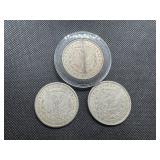 Three 1921 Morgan Silver Dollars - P-D-S.