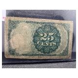 Rare 1874 Twenty Five Cent Fractional Currency in Good Conditon