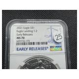 2021 Eagle Landing Type 2 1 Oz. Silver American Eagle NGC MS70  - Perfect Grade! - Early Releases