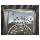 2011 Twenty Fifth Anniv. 1 Oz. Silver American Eagle PCGS MS70 - Perfect Grade!