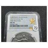 2017-W 1 Oz. Burnished Silver American Eagle NGC MS70 First Releases - Perfect Grade!
