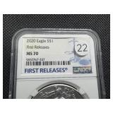 2020 1 Oz. Silver American Eagle NGC MS70 First Releases - Perfect Grade!
