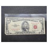 1953 red seal $5 bill