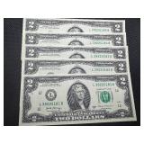 5 sequential $2 bills