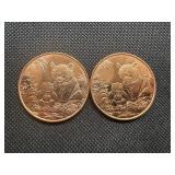 Two 2012 1 OZ Copper Rounds Panda Design