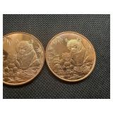 Two 2012 1 OZ Copper Rounds Panda Design