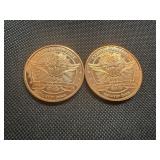 Two 2012 1 OZ Copper Rounds Panda Design