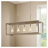 (2) Hampton Bay Boswell Quarter 34 in. 5-Light Brushed Nickel Farmhouse Linear Chandelier with Weathered Wood Accents