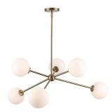 Monteaux Lighting 39 in. 6-Light Gold Sputnik Pendant Light Fixture with Frosted Glass Globe Shades