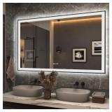 Apmir 60 in. W x 36 in. H Rectangular Space Aluminum Framed Dual Lights Anti-Fog Wall Bathroom Vanity Mirror in Tempered Glass