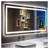 Apmir 60 in. W x 30 in. H Large Rectangular Frameless Double LED Lights Anti-Fog Wall Bathroom Vanity Mirror in Tempered Glass