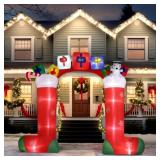Karl home 9 ft. x 10.9 ft. Sock Arch Christmas Inflatable with LED Lights