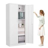 (2) Mlezan Metal Garage Cabinet 35.4 in. W x 72 in. H x 18 in. D 24-Gauge Steel Metal Storage Cabinet 4 Shelves and 2 Door in White